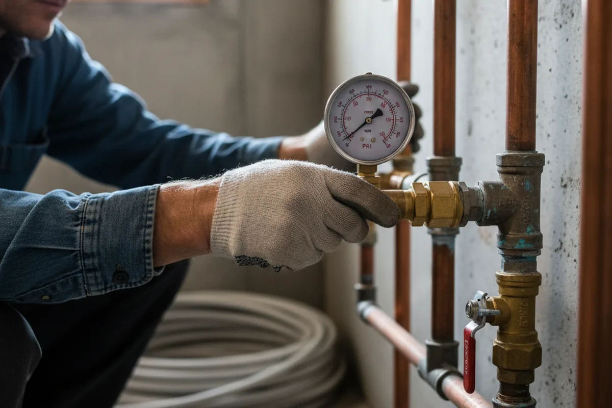 Pressure testing a repaired line during Water Line Repair in Milltown